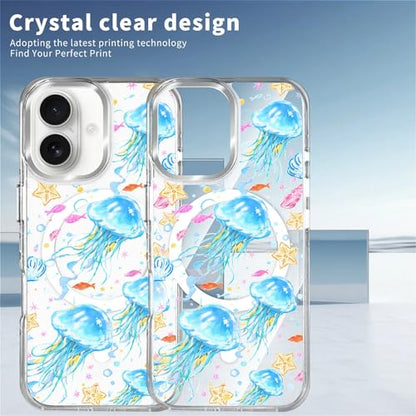 VisEnt Clear Case for iPhone 16, Magnetic Phone Case, Transparent Slim Cover, Military Grade Protection, Shockproof, Anti-Yellowing, Scratch Resistant, Blue Jellyfish Ocean - color: Blue Jellyfish Ocean, size: Iphone 16