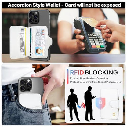Magnetic Phone Wallet Card Holder for Magsafe Wallet for iPhone 17/16/15/14/13/12 Series, RFID Blocking, 5 Slots Fit 7 Cards, ID Window, Luxury Leather Mag Safe Wallet for Women Men, White - color: Pebbled White