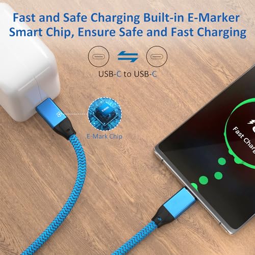 USB C to USB C Cable 100W 0.6FT 2Pack, Short USB C 3.2 Gen 2X2 20Gbps Cable - color: Blue, size: 0.6FT(2PACK)