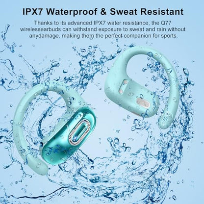 Open Ear Headphones, NEW Over Ear Earbuds with 4 ENC Noise-Canceling Mic - color: Sky blue