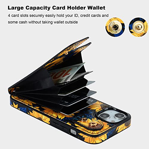 HAOPINSH for iPhone 13/ iPhone 14 Wallet Case with Card Holder, 360°Rotation Ring Kickstand, Blooming Sunflowers Pattern, RFID Blocking Leather for Girls Women,Double Buttons Protective Cover 6.1" - color: Blooming Sunflowers
