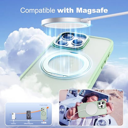 for iPhone 15 Pro Case with 360° Spin Magnetic Stand,Green | iPhone 15 Pro Phone Case 6.1",Spin Magnetic Ring Stand,Compatible with MagSafe,Military Protection,Translucent Matte - color: Green, size: iPhone 15 Pro