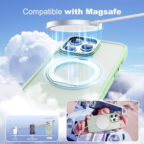 for iPhone 15 Pro Max Case with 360° Spin Magnetic Stand,Green | iPhone 15 Pro Max Phone Case 6.7",Spin Magnetic Ring Stand,Compatible with MagSafe,Military Protection,Translucent Matte - color: Green, size: iPhone 15 Pro Max