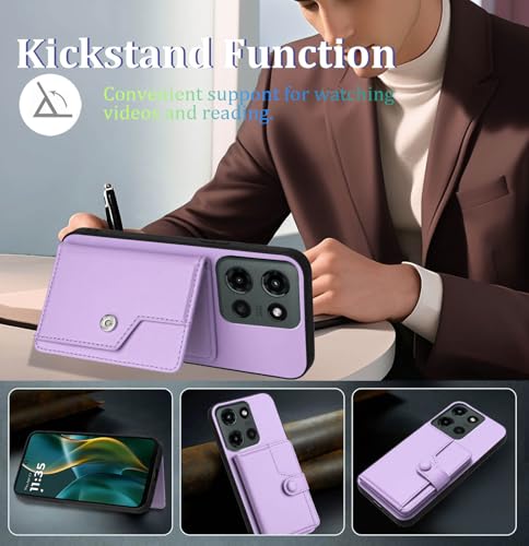 for Moto G 5G 2025 Back RFID Blocking Wallet Case, Purple | PU leather, TPU interior, 5 card slots, cash/photo pocket, magnetic clasp, kickstand, 2-layer shockproof, scratch resistant - color: Purple