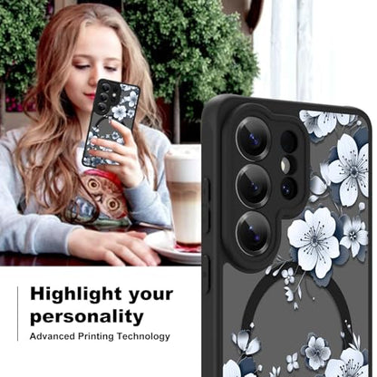 Magnetic for Samsung Galaxy S26 Ultra Case,White Flower | Compatible with MagSafe,Cute Fashion Translucent Matte Hard Back Shockproof Anti-Scratch Phone Case-Ink Flower - color: Ink Flower, size: Samsung Galaxy S26 Ultra