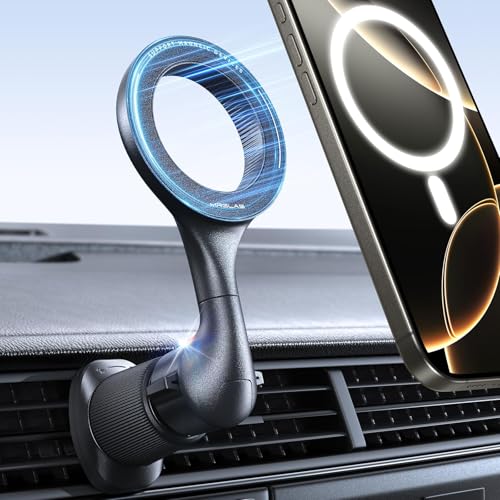 For MagSafe Car Mount [Double Metal Hook] Air Vent Magnetic Phone Holder - color: Charcoal Black