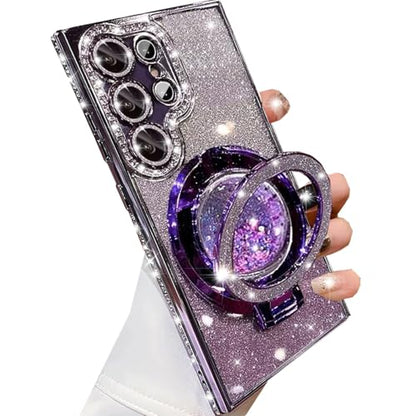 Changjia for Samsung Galaxy S26 Ultra Glitter Kickstand Case,Cute Bling Sparkly Diamond Rhinestone with Camera Lens Protector Liquid Ring Stand Women Girls Clear Phone Case for Galaxy S26 Ultra,Purple - color: Purple