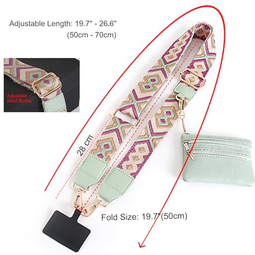 Clip and Go Strap for Phone with Wallet Crossbody, Adjustable Phone Strap with Wallet, Phones Straps with Zippered Pouch, Crossbody iPhone Straps for All Phones, Green-Purple - color: Green-purple