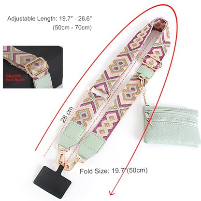 Phone Lanyard Crossbody with Zipper Pouch, Adjustable Phone Strap with Detachable Wallet/Wrist, Holds Multiple Cards & Cash, Clip and Go Strap for Women/Teacher Gift, White Embroidered - color: White Embroidery