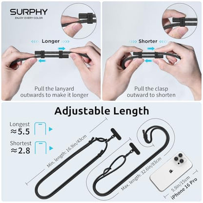 SURPHY Phone Lanyard Crossbody, Phone Strap Crossbody with 2 Tether Tabs - color: Black