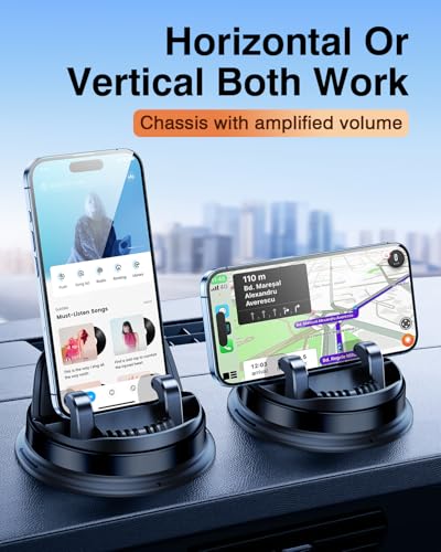 Dash Cell Phone Car Mount, Multifunctional Car Dashboard Mobile Phone Holder, 360 Rotatable Universal Dash Mounted Car Phone Stand Hands Free, Compatible with iPhone, Samsung, Google, Android - color: Black
