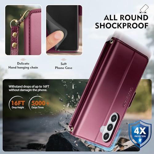 for Samsung Galaxy S26 Wallet Case with Card Holder RFID Blocking PU Leather Zipper Phone Case Flip Folio Protective Cover Wrist Strap Credit Card Slots Kickstand Men Women,Wine Red - color: Wine Red, size: Samsung Galaxy S26 - 6.3"