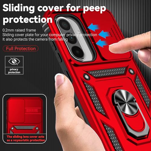 for Samsung Galaxy A36 5G Case with Slide Camera Cover HD Screen Protector [Military Grade 16ft. Drop Tested] Magnetic Ring Holder Kickstand Protective Phone Case for Galaxy A36 5G 2025, Red - color: Red w/ Slide Camera 2nd gen. Military Grade