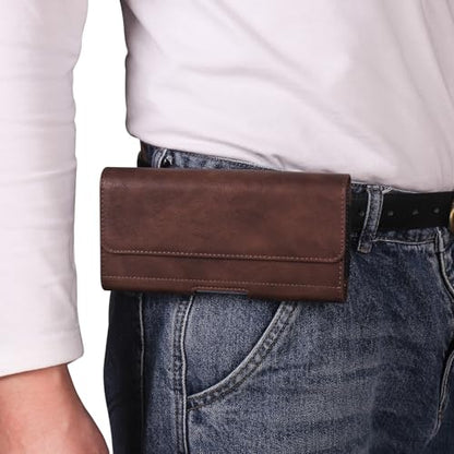 PU Leather Belt Clip Case Cell Phone Holster Pouch Holder for Moto G Power 2026 2025 2024 G Stylus 5G G Play Samsung Galaxy S25 Ultra S24 Ultra S23 Ultra A16 A05 A14 iPhone 16 Pro Max BLU G64L (Brown) - color: Brown