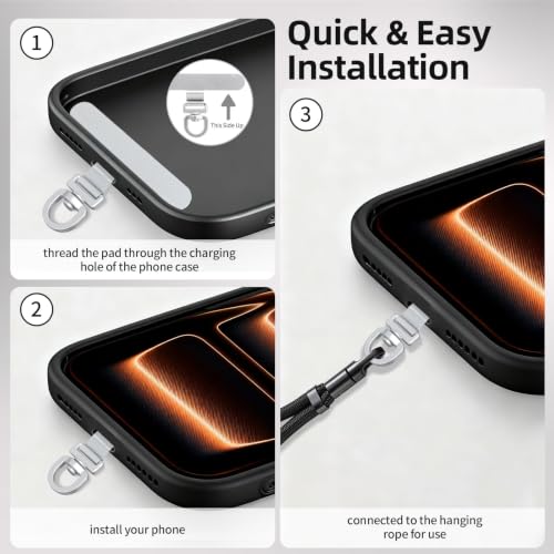 Yojaro 360° Rotating Stainless Steel Phone Tether Tab (3-Pack) - Universal for iPhone & Other Phones (Fits Wristbands/Necklaces/Crossbody Straps) - color: Silvery