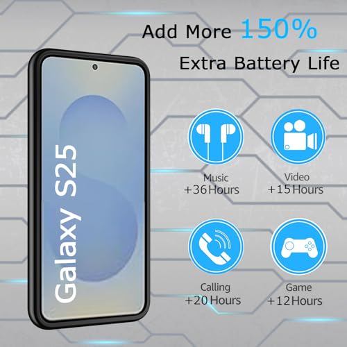 Battery Case for Galaxy S25,Upgraded 10000mAh Rechargeable Portable Extended Battery Pack Supported Qi Wireless Charging Case Compatible with Galaxy S25(6.2 inches) Charging Case-Black - size: Galaxy S25