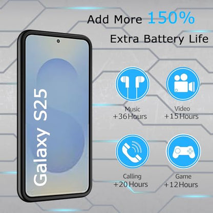 Battery Case for Galaxy S25,Upgraded 10000mAh Rechargeable Portable Extended Battery Pack Supported Qi Wireless Charging Case Compatible with Galaxy S25(6.2 inches) Charging Case-Black - size: Galaxy S25