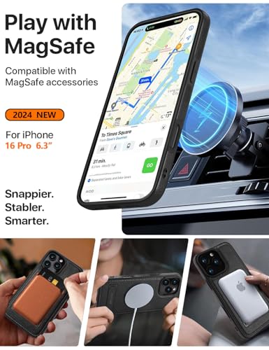 WTCASE Magnetic for iPhone 16 Pro Leather Case,Built-in Invisible Stand [Compatible with Magsafe] Protective Slim Kickstand Phone Cover Compatible with iPhone 16 Pro (2024) 6.3" (Black) - color: Black, size: iPhone 16 Pro - 6.3"