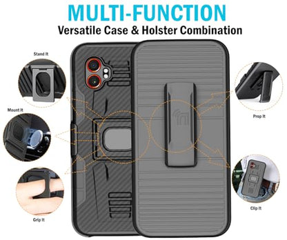 Nakedcellphone Rugged Combo for Galaxy XCover 7 Pro Case - Carbon Fiber | Hybrid Cover + Belt Clip Holster, Rotating Phone Holder, Ring Grip, with Kickstand, For XCover7 Pro (2025, SM-G766) - color: Carbon Fiber