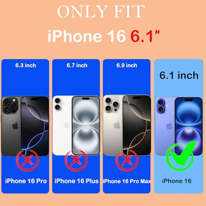 for iPhone 16 Case with Screen Protector, Heavy Duty Shockproof Drop Protection Military Grade Tri-Layer Full Covered Rugged Durable Cell Phone Cover with Built-in Invisible Kickstand 6.1" (Blue) - color: Blue