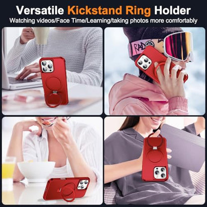 SKYLMW Compatible with iPhone 16 Pro Max Case with Stand,Red | iPhone 16 Pro Max Phone Case 6.9",Magnetic Ring Stand,Compatible with MagSafe,Military-Grade Protection,Great Grip Feeling - color: Red, size: Iphone 16 Pro Max