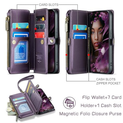 Defencase for iPhone 17E & 16E Wallet Phone Case with Card Holder, Purple | Durable Soft PU Leather, with RFID Blocking Zipper Pocket, Strap, Magnetic Snap Flip Cases Cover with Stand for Women Men - color: Aesthetic Purple