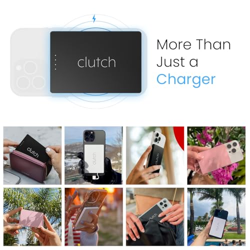 Clutch Pro – World's Thinnest Portable Charger – USB-C Power Bank 5000mAh – Magnetic Built-in Cable – TSA Approved Travel Charger – iPhone 15/16/17 & Android – Black - color: Black