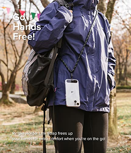 Ringke Holder Link Black, Adjustable Crossbody Strap with Cell Phone Tether Tab, Universal Multifunctional Lanyard Patch - color: Black & White