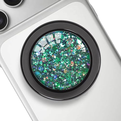 Black Clear Magnetic Phone Grip Holder, Compatible for Magsafe Phone Grip, Collapsible Expandible Mobile Phone Grips Stand Holder for iPhone 17 16 15 14 13 12 Series - Green Glitter - color: Green Glitter