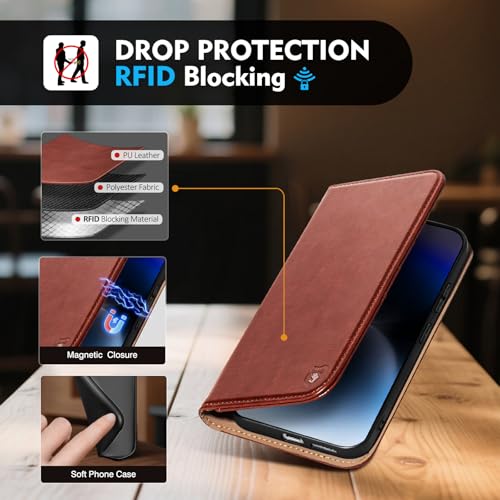 Compatible with Samsung Galaxy S25 Case Wallet with Card Holder [4 Card Slots] Kickstand [RFID Blocking] PU Leather Phone Case Flip Folio Protective Cover TPU Shockproof,Brown - color: Brown, size: Samsung Galaxy S25 5G