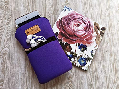 Tainada Dual Zipper Neck Cell Phone Pouch Case Bag w/Belt Loop (Purple) | For Men/Women; Water-resistant neoprene shockproof lightweight cellphone pocket carrier holder w/clip; Fits most smartphones - color: Purple
