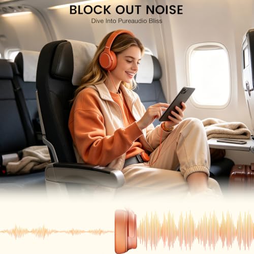 USB C Wired Over-Ear Headphones with Microphone - color: Orange