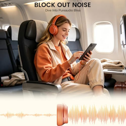 USB C Wired Over-Ear Headphones with Microphone - color: Orange