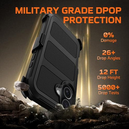 for iPhone 17 Case with Belt Clip Holster & Kickstand,Military Grade Anti-Drop Shockproof Heavy Duty Rugged Cover,w/2X Screen Protectors Tri-layer Defender Bumper Protective Cases for Apple 17 (Black) - color: Black