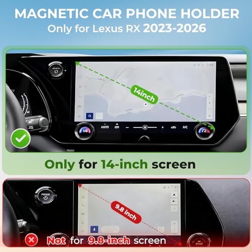 Car Phone Holder for Lexus RX RX350/RX350h/RX500h 2026 2025 2024 2023 (Only for 14-Inch Screen) 360° Rotation Magnetic Cell Phone Mount, Compatible with Magsafe, Does Not Affect Air Vent - size: Fit for 2023-2026 RX, 14-Inch