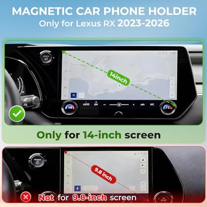 Car Phone Holder for Lexus RX RX350/RX350h/RX500h 2026 2025 2024 2023 (Only for 14-Inch Screen) 360° Rotation Magnetic Cell Phone Mount, Compatible with Magsafe, Does Not Affect Air Vent - size: Fit for 2023-2026 RX, 14-Inch