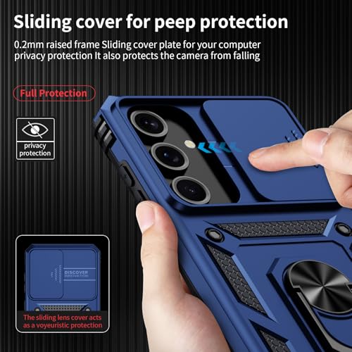 for Samsung Galaxy A16 5G Case with Camera Lens Cover, 10 FT Military Grade Drop Protection, Magnetic Ring Holder Kickstand Protective Phone Case, Navy Blue - color: Navy Blue, size: Galaxy A16 5G