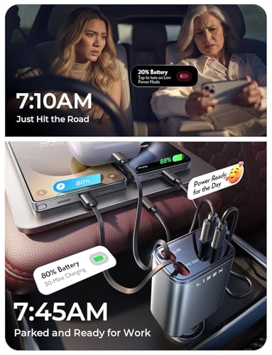 LISEN Retractable Car Charger 4 in 1 for Cars, 84W Retractable USB C, Black - color: Black, size: 31.5 Inch