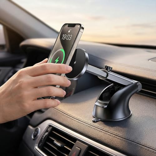 15W Car Mount Charger, Magnetic Wireless Suction Cup Vehicle Dashboard Cell Phone Holder with Air Vent Clip, Automotive Interior Windshield Smartphone Charger Mount, Universal Fit (Style D) - color: Style D