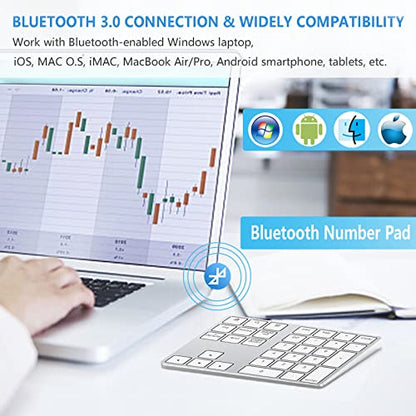 Lekvey Bluetooth Number Pad, Aluminum Rechargeable Wireless Numeric Keypad - color: White and Silver