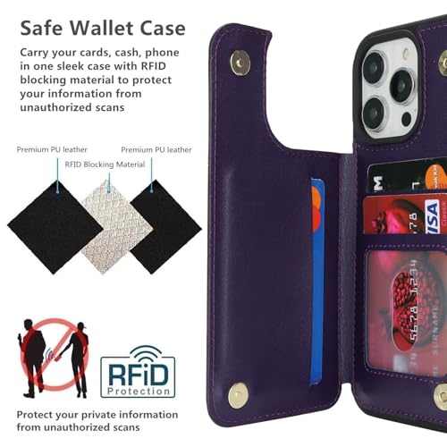 iCoverCase Compatible with iPhone 13 Pro Case with Card Holder, Wallet Phone Case for Women Men RFID Blocking PU Leather Protective Case 6.1 Inch (Dark Purple) - color: Dark Purple
