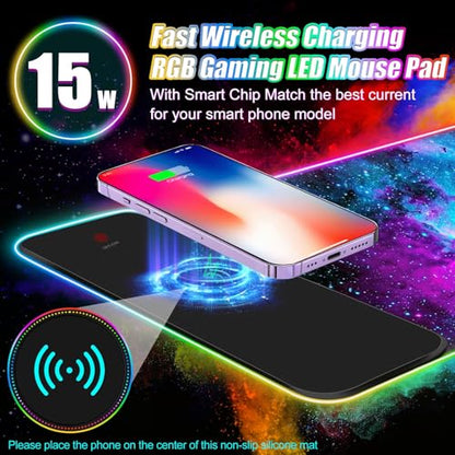 ToLuLu Wireless Charging RGB Gaming Mouse Pad,15W LED 30W Charger Mouse Mat - color: Galaxy Nebula Space