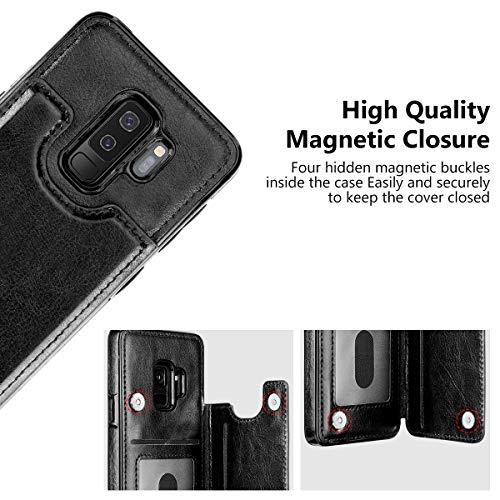 HianDier Wallet Case for Galaxy S9 Plus, Slim Protective Case with Credit Card Slot Holder Flip Folio Soft PU Leather Magnetic Closure Cover Compatible with Samsung Galaxy S9+ Plus, Black