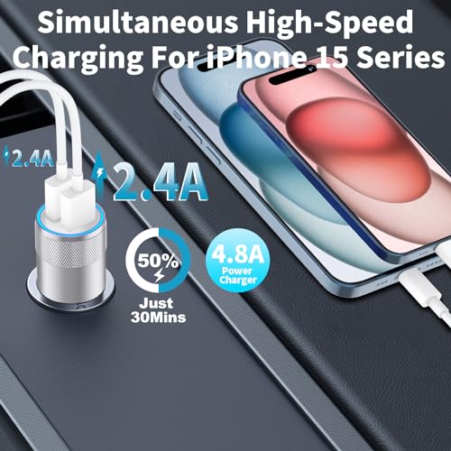 Apple MFi Certified iPhone Car Charger, 4-Pack 4.8A USB Car Phone Charger - color: Pearlescent Silver