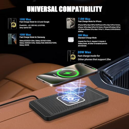 ZPSHYD 15W Wireless Car Charger Pad, Trim‑to‑Fit Qi Fast Charging Mat, 4‑Mode Auto‑Sensing (5W/7.5W/10W/15W), Separated Coil Anti‑Overheat, Non‑Slip Waterproof, Case‑Friendly, for iPhone & Android - color: 1m Cable USB Port