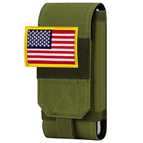 Tactical Molle Phone Case, Heavy Duty Loop Belt Holster Pouch with Flag Patch for iPhone 17 Pro Max/16 Pro Max/16 Plus/16 Pro/16/15 Pro Max/14 Pro Max/13 Pro Max, for Galaxy S24 Ultra - color: Green