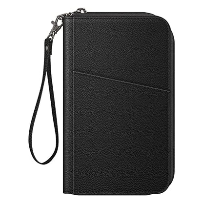 FINTIE Family Passport Holder Wallet Travel Document Organizer Clutch Bag | RFID Blocking Credit Cards Case Cover for Women Men - color: Black