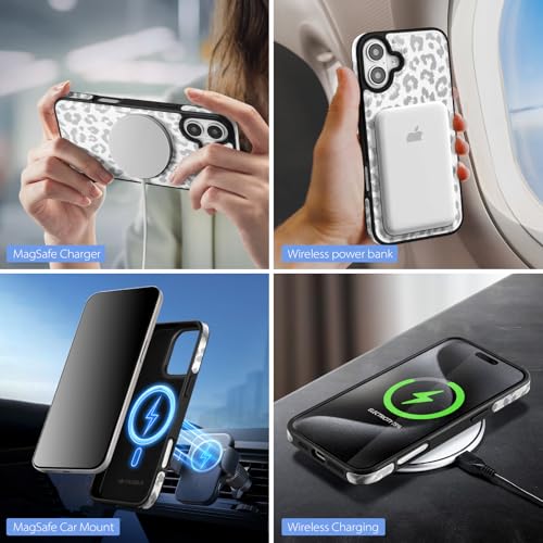 SkyEagle Compatible with MagSafe iPhone 16 Wallet Case,Leopard-White - color: Leopard-White, size: iPhone 16 - 6.1"