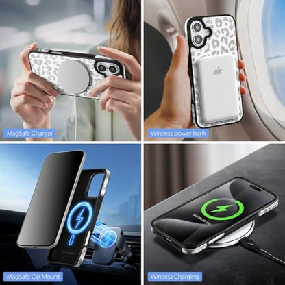 SkyEagle Compatible with MagSafe iPhone 16 Wallet Case,Leopard-White - color: Leopard-White, size: iPhone 16 - 6.1"