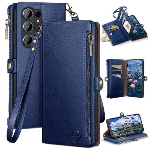 XcaseBar Compatible with ‌Samsung Galaxy S26 Ultra Wallet case with Zipper Credit Card Holder【RFID Blocking】,Flip Folio Book PU Phone case Shockproof Cover Women Men for Samsung S26 Ultra case Blue - color: Blue, size: Samsung Galaxy S26 Ultra